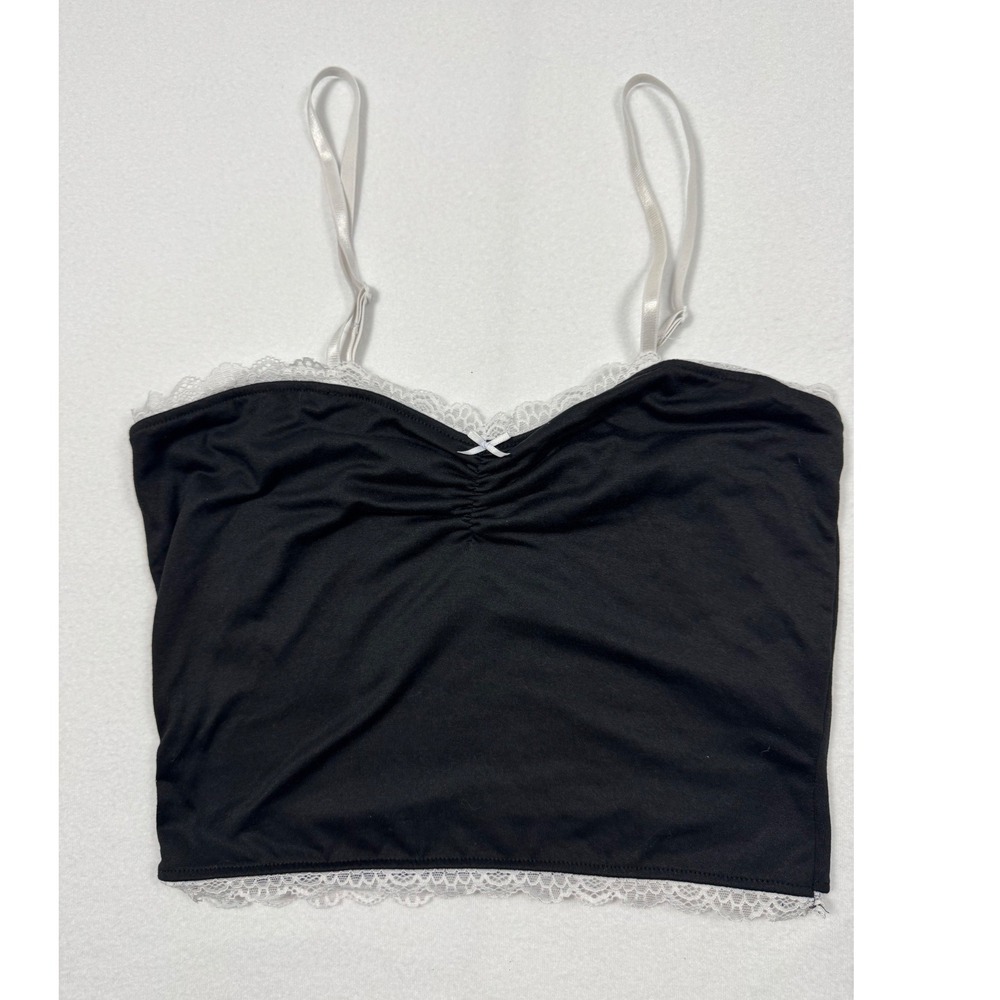 Coquette Y2K Faded Rose Lace Trim Camisole Women Large Black White